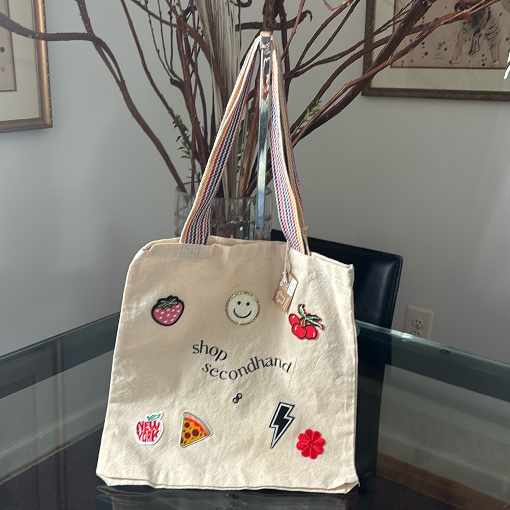 Canvas Tote Bag “shop second hand “ with posh NYC patches